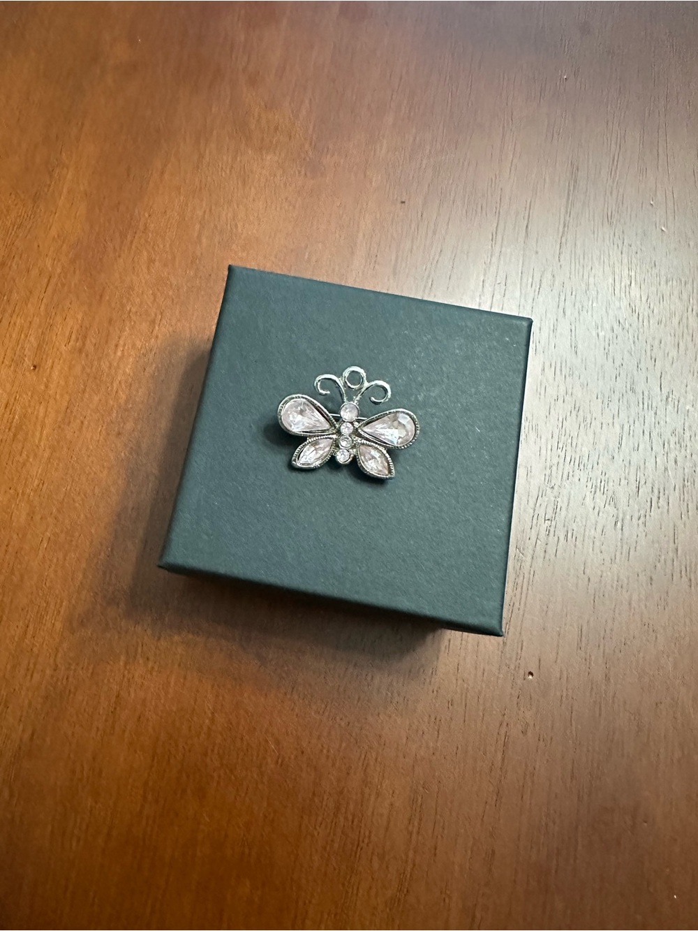 Vintage Silver-Tone Crystal Butterfly Brooch